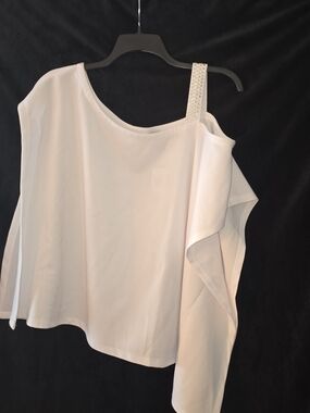 Ashley Stewart Cream One-Shoulder Stud-Trim Blouse
